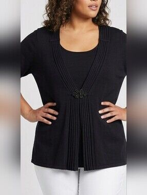 R.Q.T. 100% Acrylic Black Pleated Front Top - Classic Layered Style 2X NEW